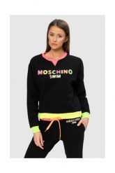 MOSCHINO Czarna bluza damska z neonowym logo, Rozmiar XS. Czarne bluzy sportowe MOSCHINO, s, bez wzorów, z bawełny, bez kaptura. W wyprzedaży za 419.99 zł.