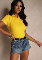 Żółty Bawełniany T-shirt Typu Polo Arsenllia. Żółte koszulki polo Renee, l, bez wzorów, z bawełny, bez kołnierzyka, bez ramiączek. Za 79.99 zł.