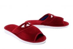 METEOR 054 HALINA bordowy, kapcie damskie. Czerwone obuwie domowe Meteor, bez wzorów, z tkaniny, bez zapięcia. Za 47.99 zł.