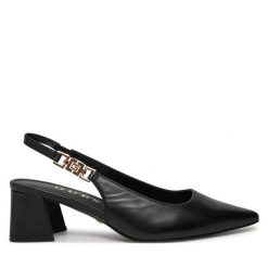 Sandały Guess. Czarne sandały Guess, z aplikacjami, bez obcasa, na słupku, bez zapięcia. Za 439.99 zł.
