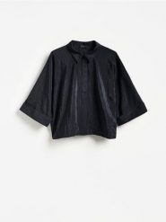 Koszula ze ściągaczem - czarny. Czarne koszule Reserved, l, bez wzorów, z tkaniny, bez kołnierzyka, bez ramiączek. Za 129.99 zł.