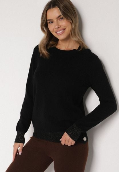 Czarny Sweter z Guzikami z Boku Tusiana. Czarne swetry Born2be, bez wzorów, z jeansu, bez ramiączek. Za 79.99 zł.