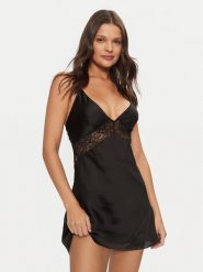 Hunkemöller Koszula nocna Nina 171842 Czarny Slim Fit. Czarne koszule nocne Hunkemöller, xl, bez wzorów, z syntetyku, bez ramiączek. Za 119.99 zł.