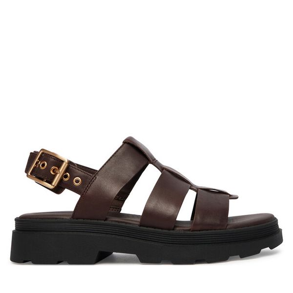 Sandały Clarks. Brązowe sandały Clarks, bez wzorów, bez obcasa, na płaskiej podeszwie, bez zapięcia. Za 389.99 zł.