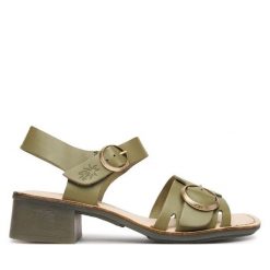 Sandały Fly London. Zielone sandały Fly London, bez wzorów, bez obcasa, na słupku, bez zapięcia. Za 505.99 zł.