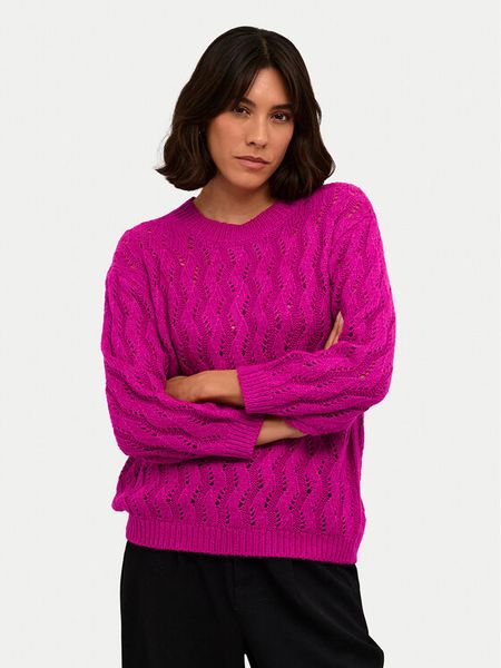 Kaffe Sweter Lena 10508807 Różowy Regular Fit. Czerwone swetry Kaffe, l, bez wzorów, z bawełny, bez ramiączek. Za 99.99 zł.