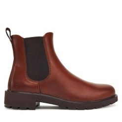 Sztyblety ECCO. Brązowe botki ecco, bez wzorów, bez obcasa, na płaskiej podeszwie, bez zapięcia. Za 629.99 zł.