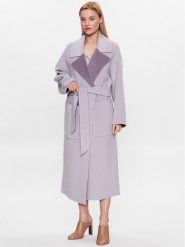 Calvin Klein Płaszcz wełniany K20K205855 Fioletowy Regular Fit. Fioletowe płaszcze Calvin Klein, na zimę, bez wzorów, z wełny, bez kaptura. Za 2,389.00 zł.