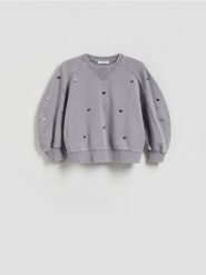 Bluza w serca - ciemnoszary. Szare bluzy Reserved, l, bez wzorów, z bawełny, bez kaptura. Za 119.99 zł.