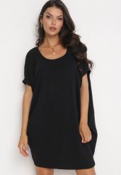 Czarna Mini Sukienka z Krótkim Rękawem o Fasonie Nietoperza Kharson. Czarne sukienki Born2be, bez wzorów, boho, bez kołnierzyka, bez ramiączek, mini. Za 54.99 zł.