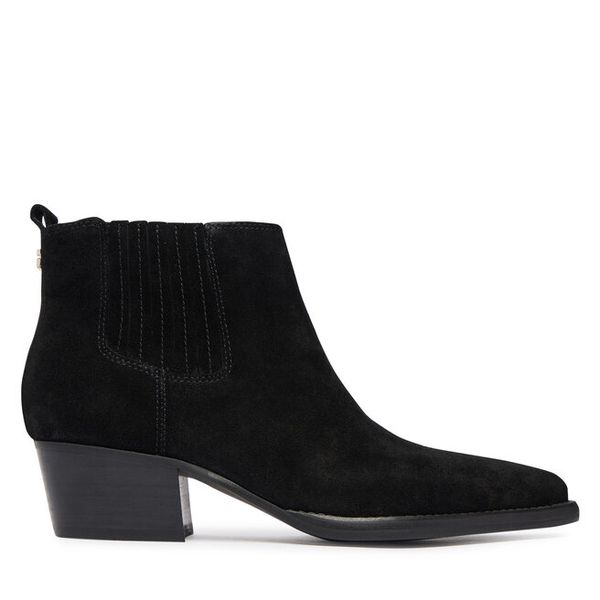 Sztyblety Guess. Czarne botki Guess, z aplikacjami, bez obcasa, na słupku, bez zapięcia. Za 674.99 zł.