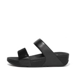 Kobiece klapki na koturnie FitFlop Lulu Hotfix. Czarne klapki FIT FLOP, bez wzorów, bez obcasa, na koturnie. Za 376.75 zł.