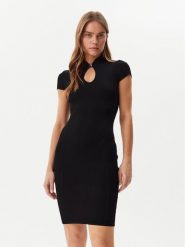 Guess Sukienka dzianinowa W5GK46 Z3L10 Czarny Slim Fit. Czarne sukienki Guess, l, z aplikacjami, z dzianiny, bez kołnierzyka, bez ramiączek. Za 299.99 zł.