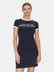 Guess Sukienka codzienna V5GK02 KCQX1 Granatowy Slim Fit. Niebieskie sukienki Guess, na co dzień, xs, z aplikacjami, z bawełny, bez kołnierzyka, bez ramiączek, proste. Za 209.99 zł.