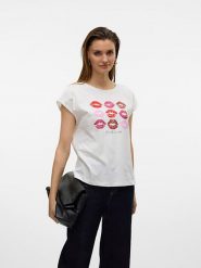 Vero Moda Koszulka w kolorze białym rozmiar: S. Białe bluzki Vero Moda, s, bez wzorów, z bawełny, bez kołnierzyka, bez ramiączek. Za 48.95 zł.