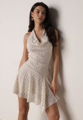 Biała Rozkloszowana Sukienka z Koronki z Wiązaniem i Odkrytymi Plecami Bernisa. Białe sukienki Born2be, na imprezę, l, bez wzorów, z koronki, bez kołnierzyka, bez ramiączek, mini, rozkloszowane. Za 149.99 zł.