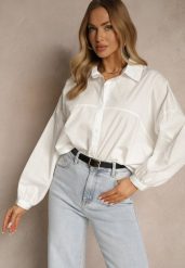 Biała Klasyczna Koszula z Bawełny Meleldi. Białe koszule Renee, m, bez wzorów, z bawełny, eleganckie, bez kołnierzyka, bez ramiączek. Za 79.99 zł.