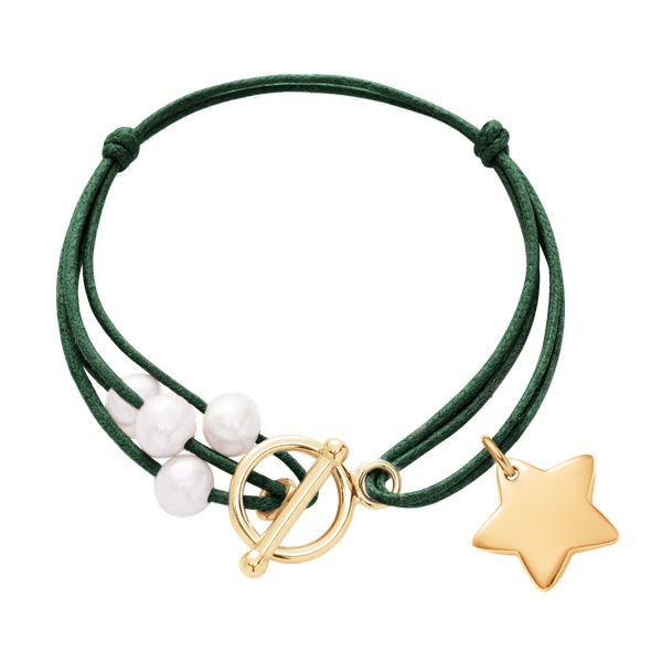 Bransoletka Christmas tree. Zielone bransoletki Lilou, z perłą, pozłacane. Za 220.00 zł.