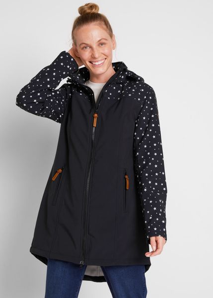 Kurtka parka funkcyjna softshell z polarem barankiem. Czarne kurtki bonprix, bez wzorów, z polaru, z kapturem. Za 309.99 zł.