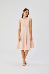 Elegancka rozkloszowana sukienka koktajlowa pudrowy róż. Czerwone sukienki Stylove, do pracy, l, bez wzorów, z elastanu, biznesowe, bez kołnierzyka, bez ramiączek, midi, dopasowane. Za 429.00 zł.