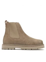 Birkenstock Sztyblety Highwood 1025737 Beżowy. Brązowe botki Birkenstock, bez wzorów, ze skóry, bez obcasa, na płaskiej podeszwie, bez zapięcia. Za 899.99 zł.