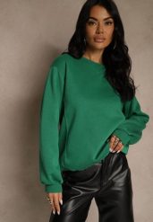 Zielona Bluza z Bawełną i Przeszyciami przy Dekolcie Fezanna. Zielone bluzy Renee, l, bez wzorów, z bawełny, bez kaptura. Za 59.99 zł.