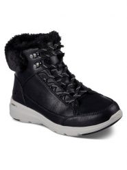 Skechers Botki Glacial Ultra Cozyly 144178/BLK Czarny. Czarne botki Skechers, bez wzorów, z materiału, bez obcasa, na płaskiej podeszwie, bez zapięcia. Za 373.69 zł.