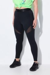 Damskie Legginsy sportowe wstawka z siateczki szybkoschnące z recyklingu. Czarne legginsy sportowe Ulla Popken, plus size, bez wzorów, z elastanu. Za 239.99 zł.