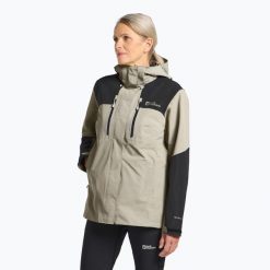 Kurtka przeciwdeszczowa damska Jack Wolfskin Jasper 2L. Brązowe kurtki sportowe Jack Wolfskin, l, bez wzorów, bez kaptura, trekkingowe. Za 709.99 zł.