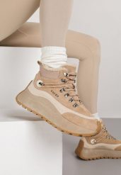 Ciemnobeżowe Sportowe Sneakersy Śniegowce Vices na Grubej Podeszwie Nellsana. Brązowe obuwie sportowe Born2be, z jeansu. Za 119.99 zł.