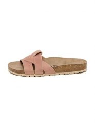 Billowy Skórzane klapki w kolorze jasnoróżowym rozmiar: 39. Różowe klapki Billowy, bez wzorów, z otwartym noskiem, bez obcasa. Za 152.99 zł.