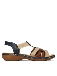Rieker Sandały 65918-90 Granatowy. Niebieskie sandały Rieker, bez wzorów, z materiału, bez obcasa, na płaskiej podeszwie, bez zapięcia. Za 229.99 zł.