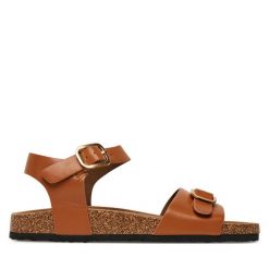 Sandały JENNY. Brązowe sandały Jenny, bez wzorów, bez obcasa, na płaskiej podeszwie, bez zapięcia. Za 119.99 zł.