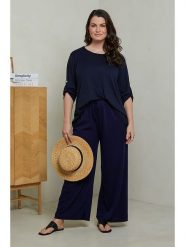 Curvy Lady 2-częściowy zestaw w kolorze granatowym rozmiar: 44/46. Niebieskie spodnie materiałowe Curvy Lady, na co dzień, bez wzorów, z materiału, z standardowym stanem. Za 123.25 zł.