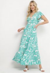 Miętowa Rozkloszowana Sukienka Maxi z Luźnym Rękawem w Kwiatowy Print Oxeria. Zielone sukienki Born2be, na lato, m, bez wzorów, bez kołnierzyka, bez ramiączek, maxi, rozkloszowane. Za 79.99 zł.