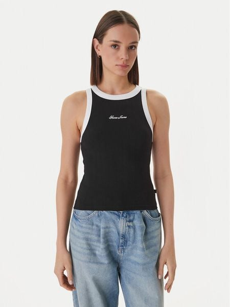 Guess Jeans Top W6GPZ8 KF641 Czarny Slim Fit. Czarne topy Guess Jeans, xl, z aplikacjami, z bawełny, bez kołnierzyka, bez ramiączek. Za 99.99 zł.