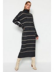 Trendyol Sukienka w kolorze antracytowo-beżowym rozmiar: M. Brązowe sukienki Trendyol, m, bez wzorów, ze splotem, bez kołnierzyka, bez ramiączek, maxi. Za 82.83 zł.