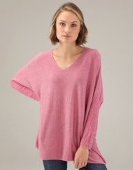Luźna bluzka z dzianiny. Brązowe bluzki Unisono, l, bez wzorów, z dzianiny, bez kołnierzyka, bez ramiączek. Za 169.00 zł.