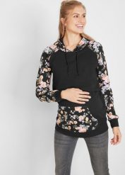 Miękka bluza 2 w 1, ciążowa i do karmienia piersią. Czarne bluzy bonprix, bez wzorów, z dresówki, z kapturem. Za 144.99 zł.