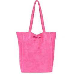 Damska Włoska Skórzana Torebka Worek A4 Troczek fuksja W18. Czerwone torby na ramię bez wzorów, z zamszu, przez ramię, zamszowe, bez dodatków. Za 144.90 zł.