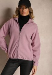 Fioletowa Bluza z Zapięciem na Suwak Kieszeniami i Stójką Esandria. Fioletowe bluzy Renee, l, bez wzorów, z jeansu, bez kaptura. Za 29.99 zł.