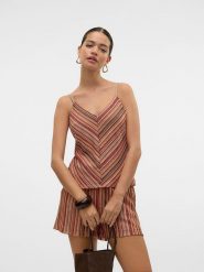 Vero Moda Top w kolorze beżowym ze wzorem rozmiar: L. Brązowe topy Vero Moda, l, bez wzorów, bez kołnierzyka, bez ramiączek. Za 74.81 zł.