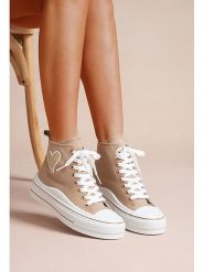 Foreverfolie Sneakersy w kolorze beżowym rozmiar: 39. Brązowe trampki Foreverfolie, z aplikacjami, za kostkę, bez zapięcia. Za 118.84 zł.