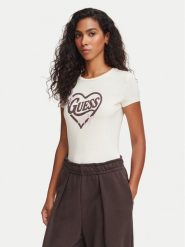 Guess T-Shirt V6YI09 K4276 Kremowy Slim Fit. Białe t-shirty Guess, xl, z aplikacjami, z bawełny, bez kołnierzyka, bez ramiączek. Za 154.99 zł.
