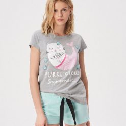 Piżama dwuczęściowa Purrlicious - Jasny szary. Piżamy Sinsay. Za 39.99 zł.