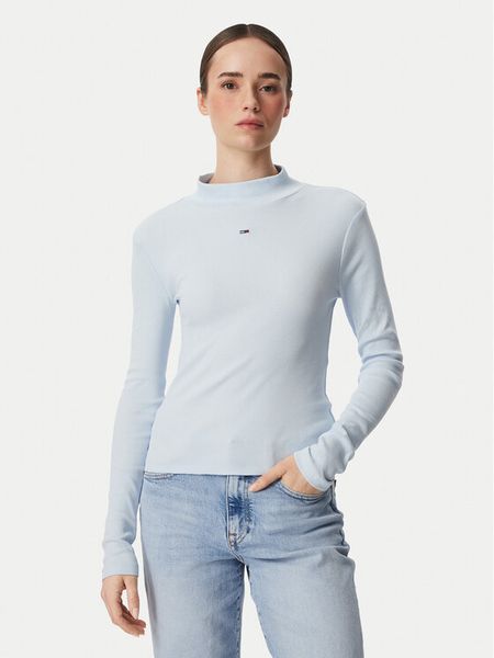 Tommy Jeans Bluzka Essential DW0DW19830 Niebieski jasny Slim Fit. Niebieskie bluzki Tommy Jeans, l, bez wzorów, z bawełny, bez kołnierzyka, bez ramiączek. Za 209.99 zł.