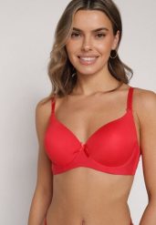 Czerwony Klasyczny Biustonosz o Gładkim Wykończeniu z Kokardką Adothyia. Czerwone biustonosze Born2be, bez wzorów. Za 19.99 zł.