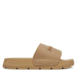 Klapki Juicy Couture. Brązowe klapki Juicy Couture, bez wzorów, bez obcasa. Za 99.99 zł.