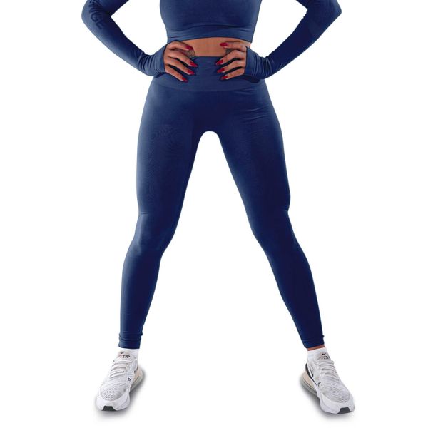 Techniczne legginsy z efektem push-up i idealną sylwetką. Niebieskie legginsy R-EVENGE, l, bez wzorów, z materiału, z podwyższonym stanem, długie. Za 195.88 zł.