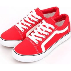 Trampki damskie czerwone BL117P Red. Czerwone trampki ButyModne, bez wzorów, z materiału, bez zapięcia. Za 75.77 zł.